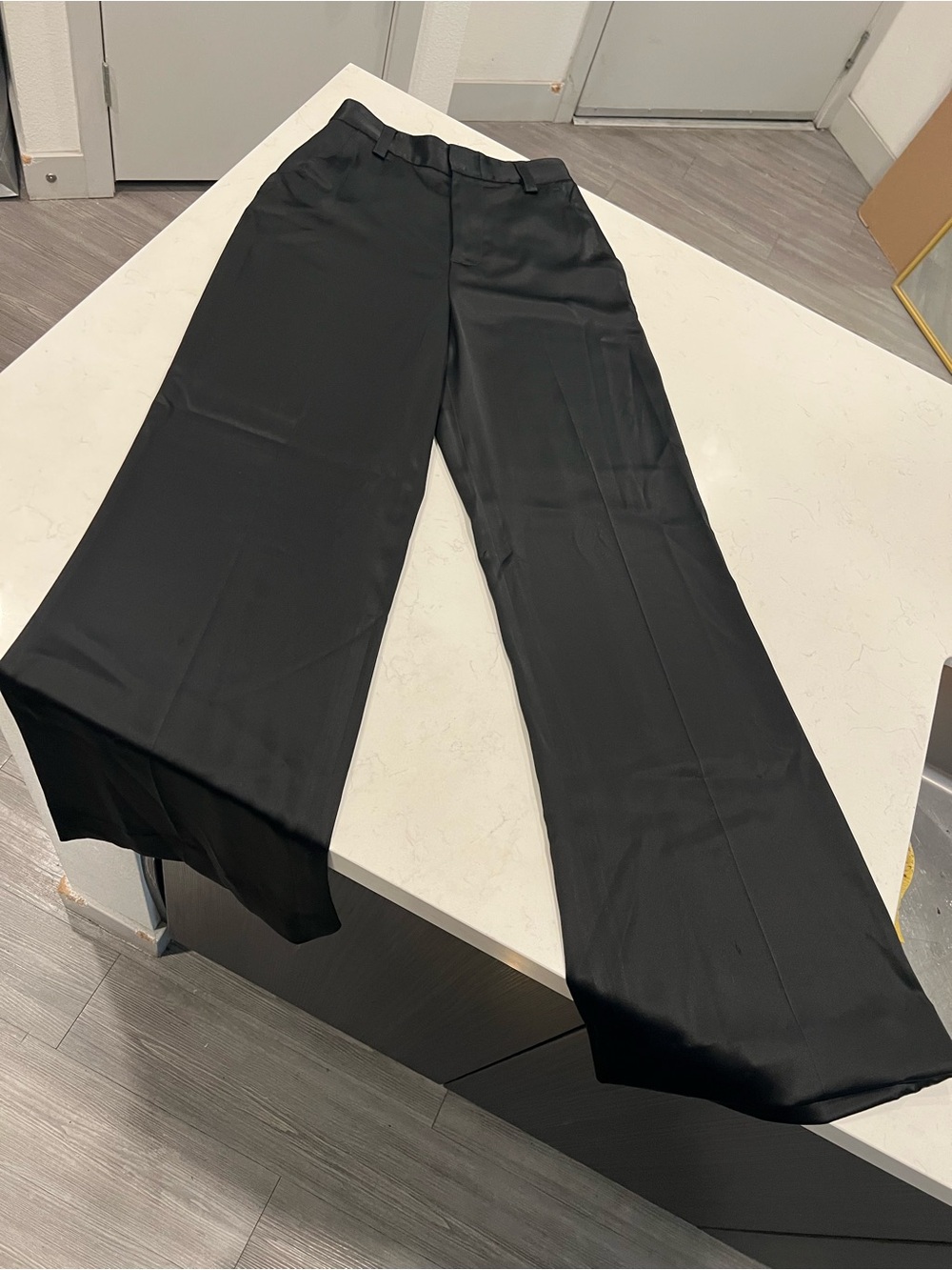 Alice + Olivia Black Satin / Silk Tailored Pants with Pink Label